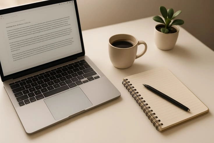 laptop displaying a website beside a notebook,coffee cup, and a plant on the desk representing the importance of websites for small businesses In 2026.